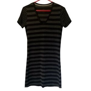 Icebreaker Tech Lite Striped V Dress A-line Black/Grey Merino Women’s Size Small